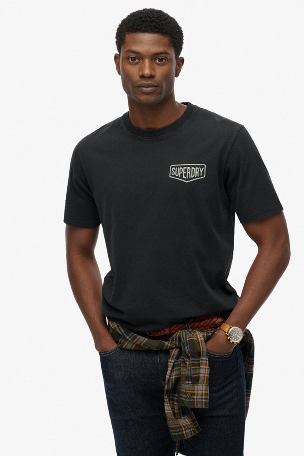 Superdry & Co, Tricou lejer Work Tab, Gri, Negru stins, L