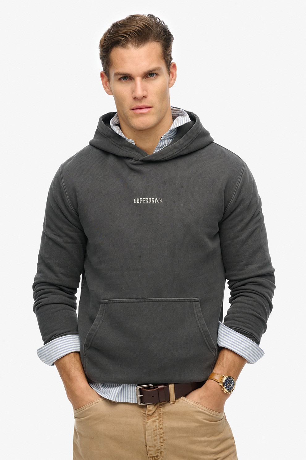 Superdry & Co, Hanorac cu broderie logo si buzunar kangaroo