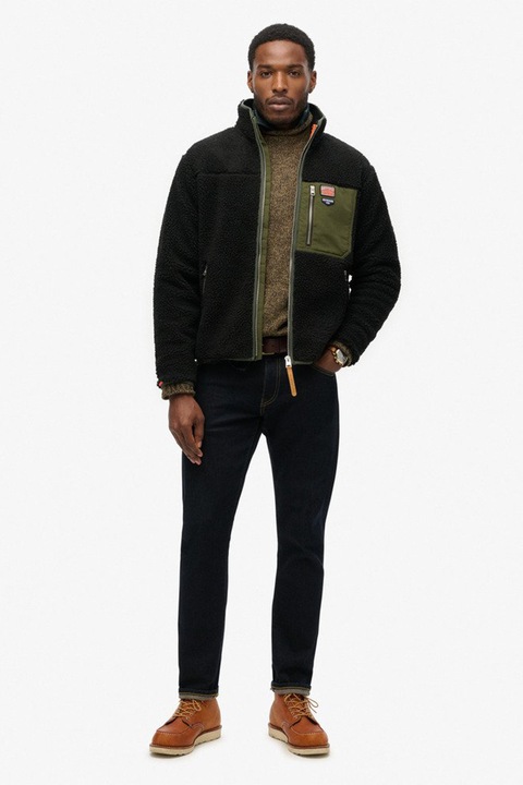 SUPERDRY, Плюшено яке с цип, Зелен/Черен