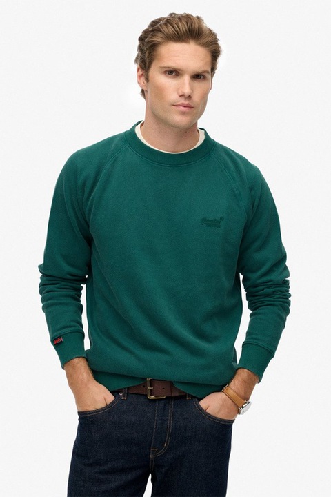 SUPERDRY, Bluza de trening texturata cu maneci raglan Essential, Verde englez