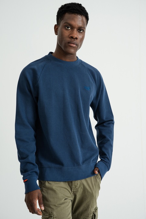 SUPERDRY, Bluza de trening texturata cu maneci raglan Essential, Albastru inchis