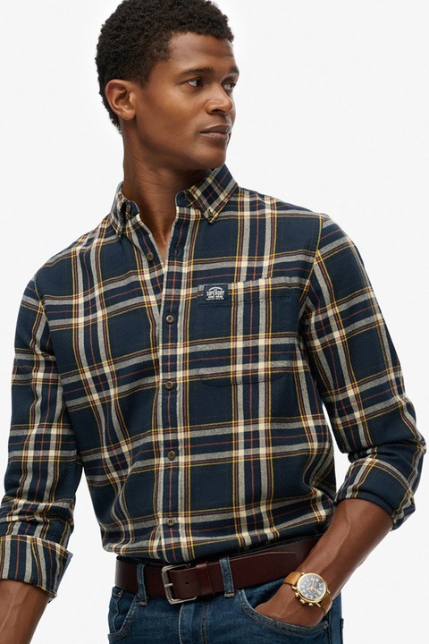 Superdry & Co, Lumberjack szűk fazonú organikuspamut ing, Sárga/Tengerészkék