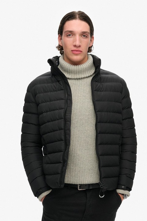 Superdry & Co, Fuji bélelt és steppelt télikabát, Koptatott fekete