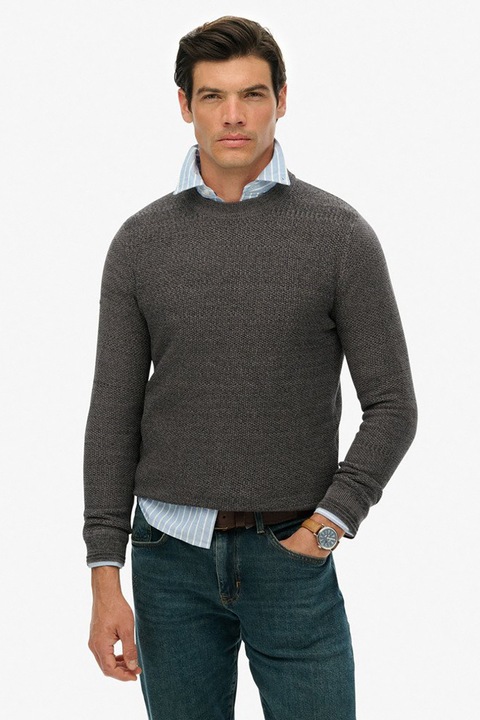 Normál fazonú organikuspamut pulóver, Melange sötétszürke