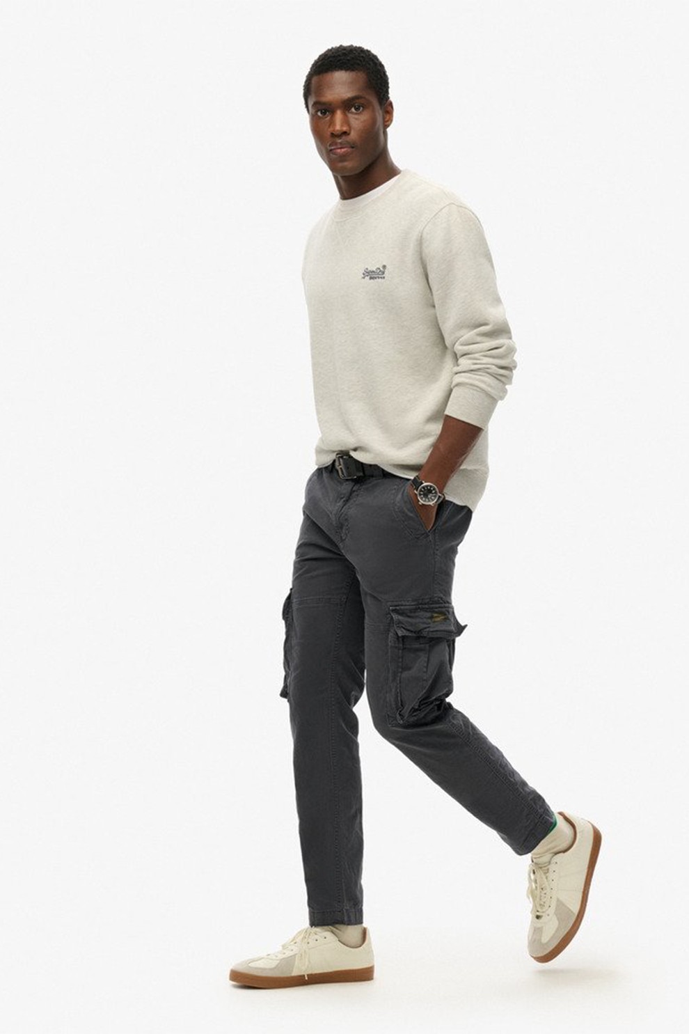 Superdry & Co, Pantaloni cargo cu talie medie, Gri antracit, W31-L32