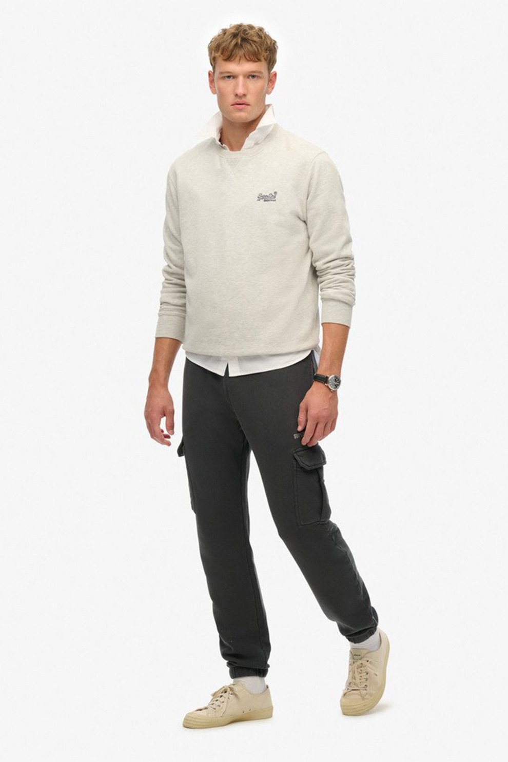 SUPERDRY, Pantaloni de trening cargo din amestec de bumbac, Negru stins, M