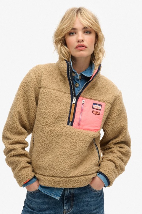 Superdry & Co, Bluza sport din fleece Vintage Retro, Caramel, S