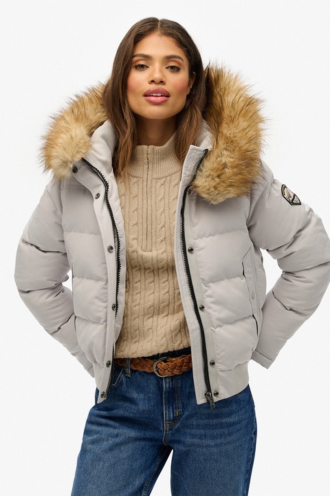 Superdry & Co, Подплатено яке бомбър Everest с еко пух, Светло сив