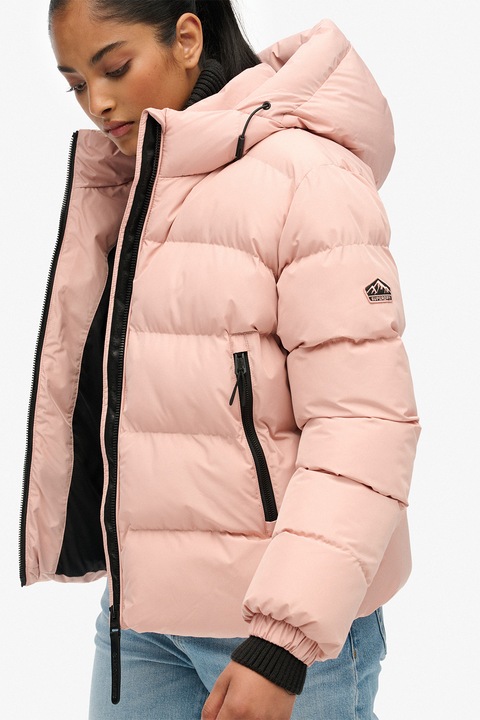 Superdry & Co, Geaca scurta bufanta cu gluga, Roz pastel