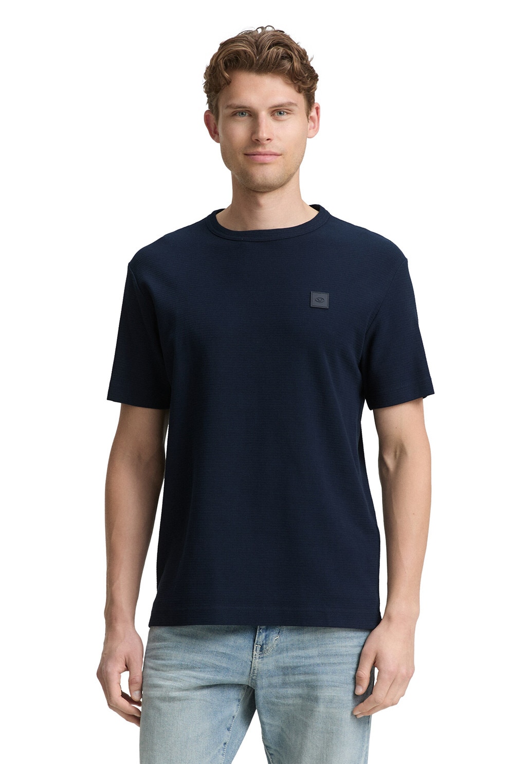 TOM TAILOR, Tricou regular fit din bumbac cu decolteu la baza gatului, Albastru ultramarin, S