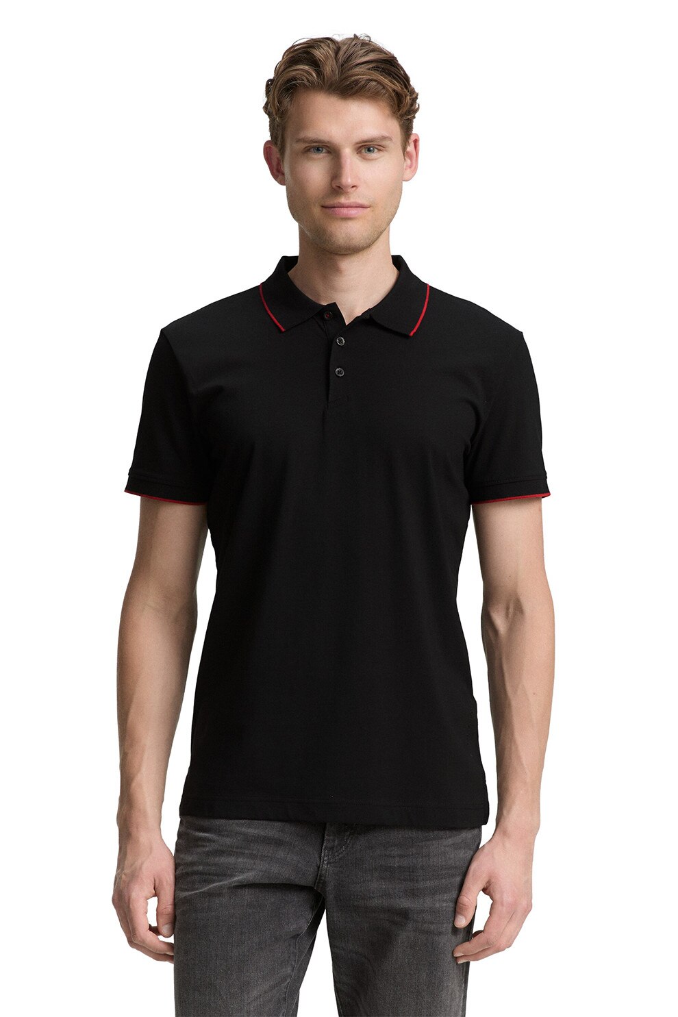 Tom Tailor, Tricou polo din amestec de bumbac, Negru, S