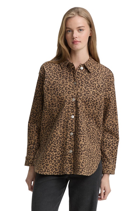 TOM TAILOR, Camasa lejera cu animal print, Negru/Maro deschis