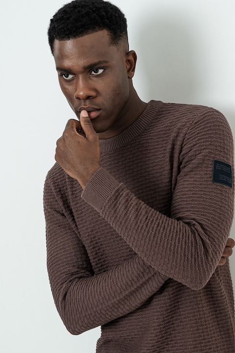 Tom Tailor, Kerek nyakú texturált pulóver, Sötétbarna