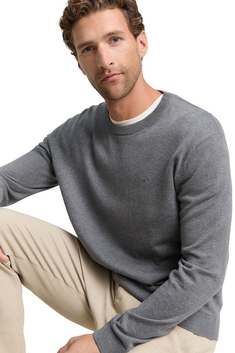 Tom Tailor, Kerek nyakú pamutpulóver, Melange sötétszürke