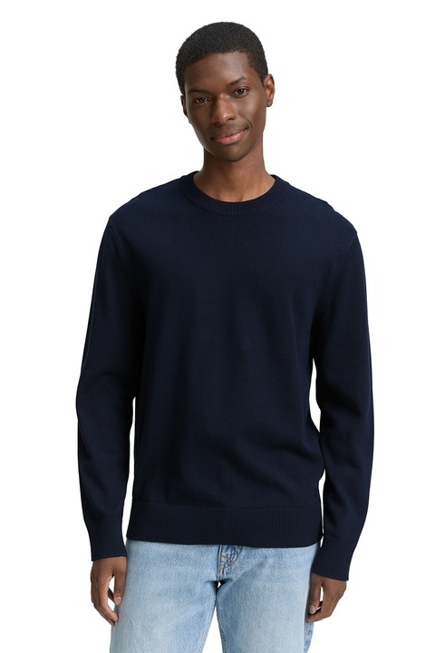 Tom Tailor, Kerek nyakú pamutpulóver, Sötétkék