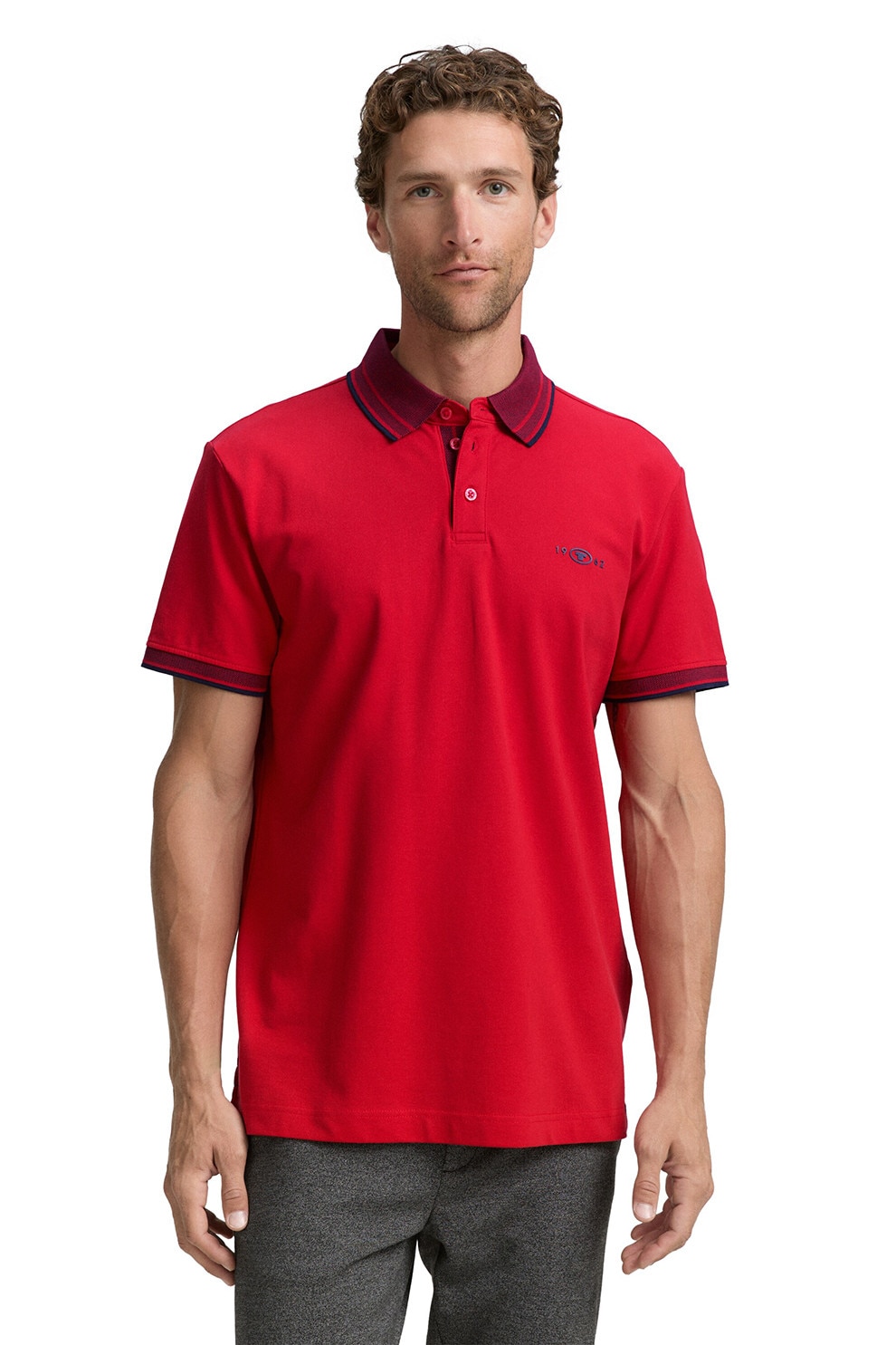 Tom Tailor, Tricou polo cu detalii contrastante, Rosu, M