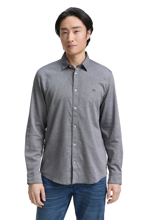 TOM TAILOR, Normál fazonú ing gombos mandzsettákkal, Szürke/Tengerészkék