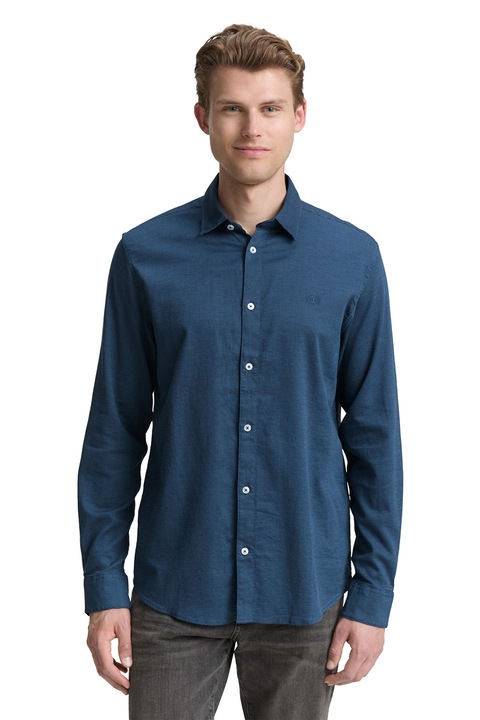 TOM TAILOR, Normál fazonú ing gombos mandzsettákkal, Olajkék