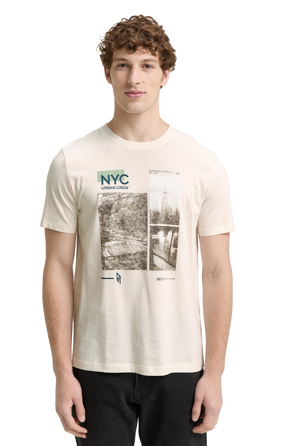 TOM TAILOR, Tricou cu imprimeu foto, Alb fildes, S