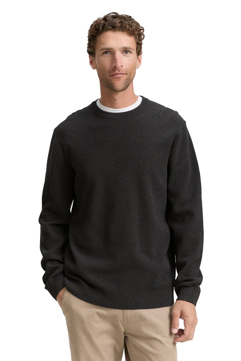 TOM TAILOR, Слим пуловер с органичен памук, Черен меланж