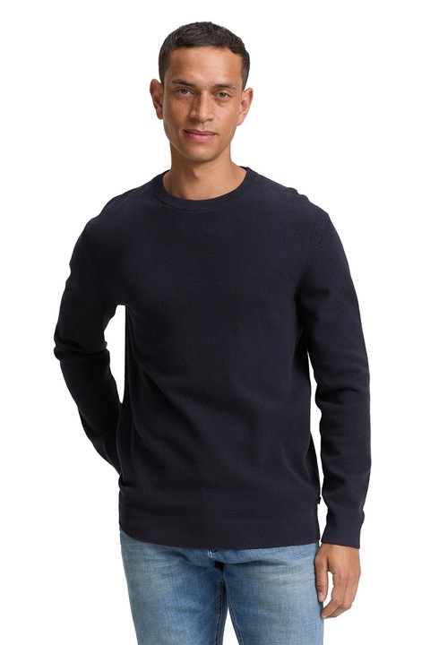 TOM TAILOR, Szűk fazonú organikuspamut tartalmú pulóver, Sötétkék