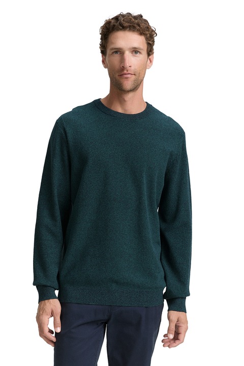 TOM TAILOR, Szűk fazonú organikuspamut tartalmú pulóver, Erdőzöld