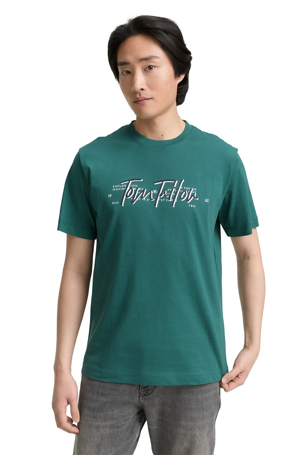 Tom Tailor, Tricou cu imprimeu logo, Verde marin, S