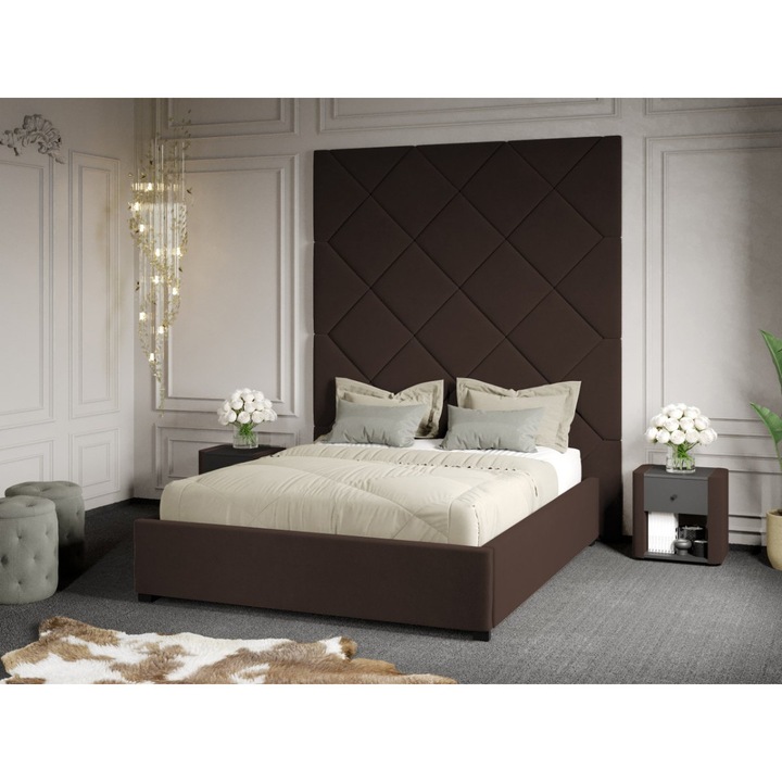 Pat Tapitat cu Panou 191x228, C1, Dubai cu Somiera fixa, 180x200, Maro/Velluto 6