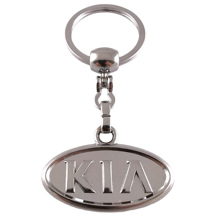 Breloc KIA auto, din metal, pentru chei sau ghiozdan, Cri-Flo, culoare argintiu
