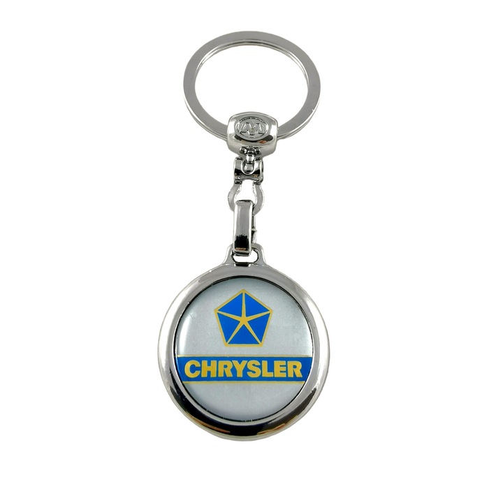 Breloc CHRYSLER auto, din metal, pentru chei sau ghiozdan, Cri-Flo, culoare argintiu