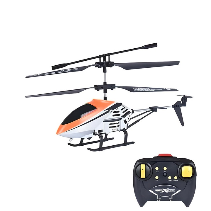 Elicopter cu telecomanda EDAR, giroscop stabilizator, lumini LED, portocaliu/alb, pentru copii 4+ ani