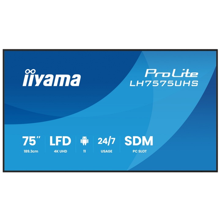 Iiyama Professional Screen 75" LH7575UHS-B2AG, UHD 3840 x 2160, HDMI, DisplayPort, fekete, hangszórók