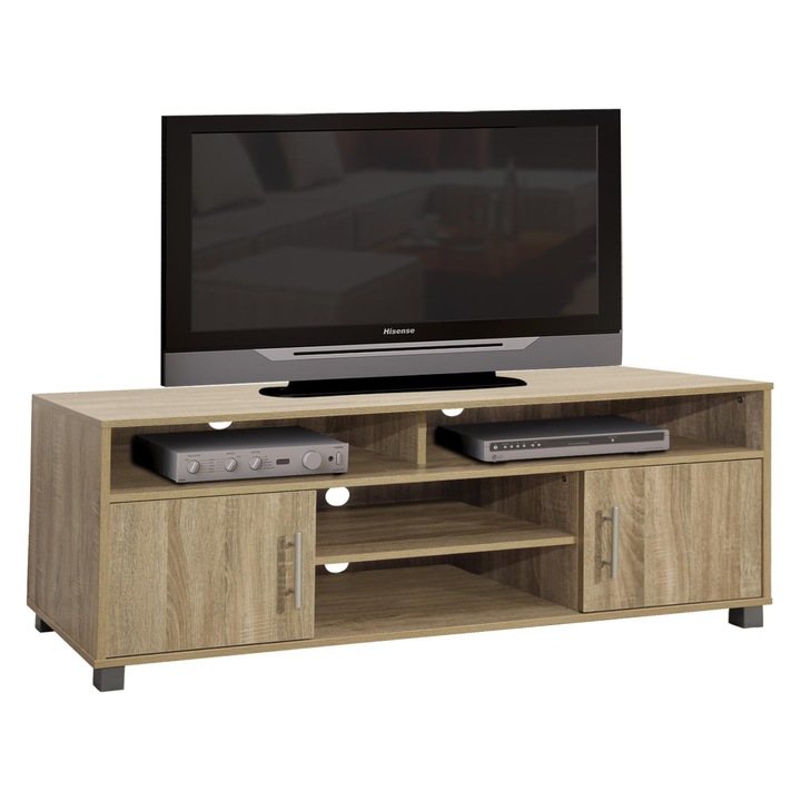 Comoda TV melamina HM2202.02, 3 rafturi, Sonama, 120x40x54cm