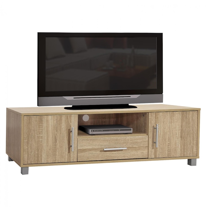 Comoda TV, Macie, melamina, 1 raft, 2 dulapuri, culoare Sonama, 120x40x39H cm