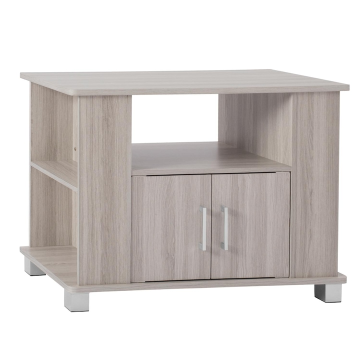 Comoda TV modern, frasin, 74.5-80x40x57.5cm, cu dulap și rafturi laterale
