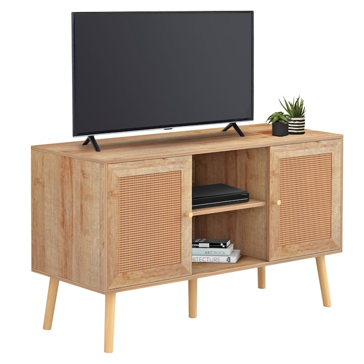 Suport TV melaminat COLM, 2 dulapuri, culoare naturala, 120x39x56.5cm