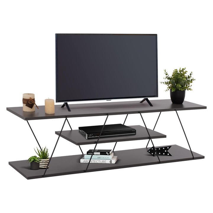 Suport TV TARS, melamina gri, 120x32x33H cm, 3 niveluri