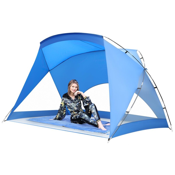 Плажна палатка за 4 души, с под, UV защита, 273x195x177 см, синя