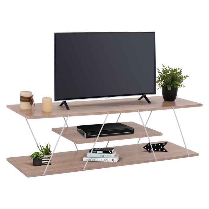 Suport TV TARS, melamina SONOMA, 3 niveluri, 120x32x33H cm