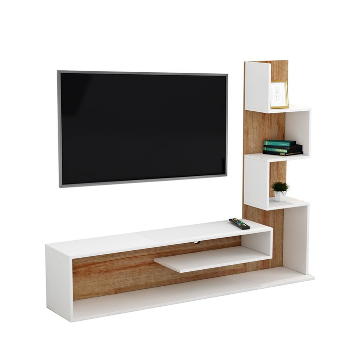 Comoda TV, moderna, alb-maro, 150x29.5x120 cm