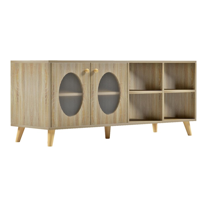 Comoda TV RILLION melamina color SONAMA 120x40x51H cm, cu 2 usi si 4 rafturi deschise