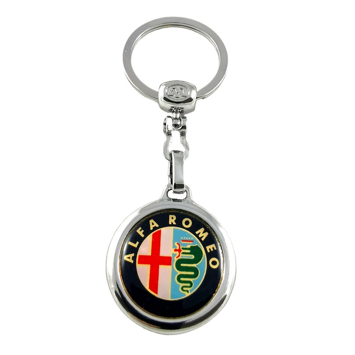 Breloc ALFA ROMEO auto, din metal, pentru chei sau ghiozdan, Cri-Flo, culoare argintiu