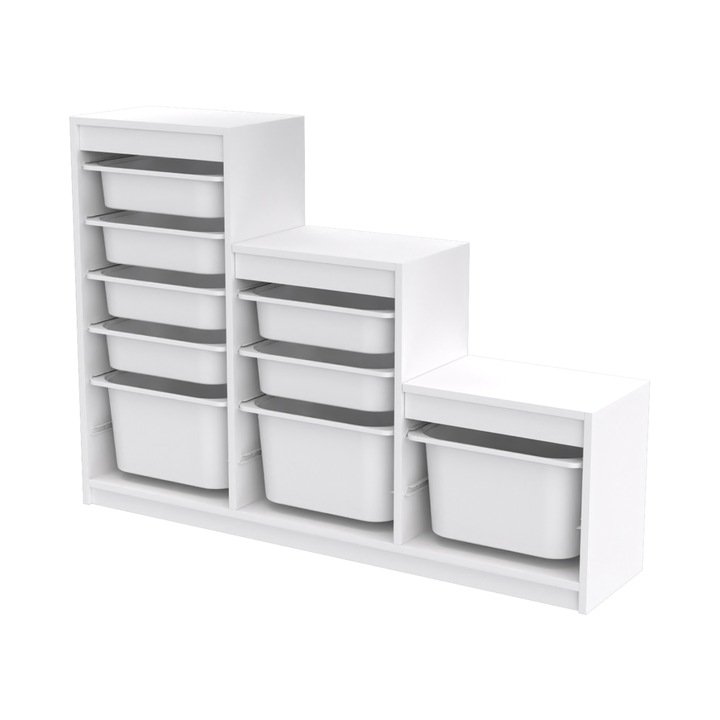 Comoda SANI, 9 sertare albe, melamina alba, 93x29,6x132,3H cm