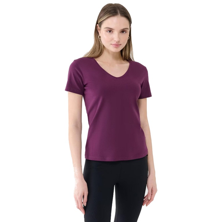 Női sportpóló, 4F, V-nyakkal, lila, pamut, S INTL