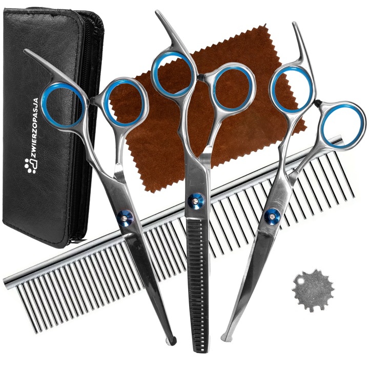 Állatos ollókészlet, ZWIERSOPASJA, rozsdamentes acél, 7 darabos, tokkal