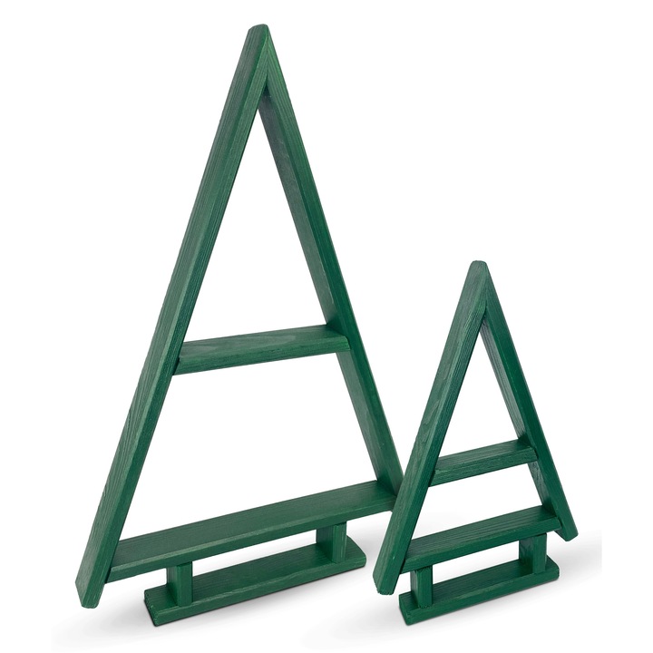 Set 2 figurine Craciun, Be4nature, brad din lemn de pin, verde, 35x22cm, 55x36cm