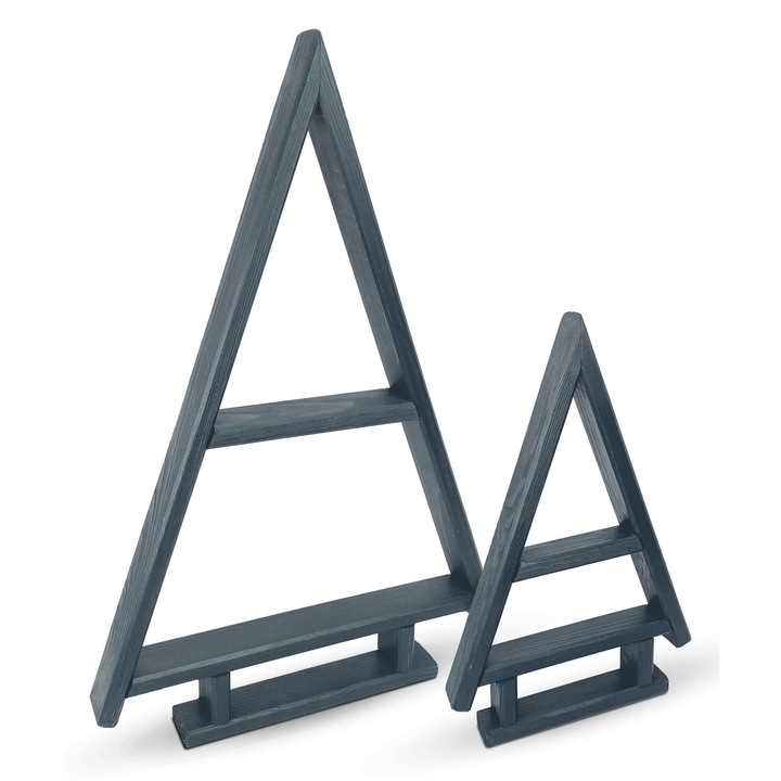 Set 2 figurine Craciun, Be4nature, brad din lemn de pin, antracit, 35x22cm, 55x36cm