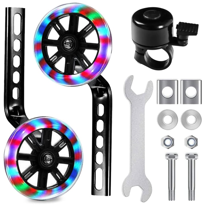 Roti Laterale De Suport Cu Iluminare Led, Gearox, 12-20 Inch, Multicolor, Material Plastic, Montaj Pe Furca Din Spate, Culoare Lumina Multicolor, Greutate 0.6 kg