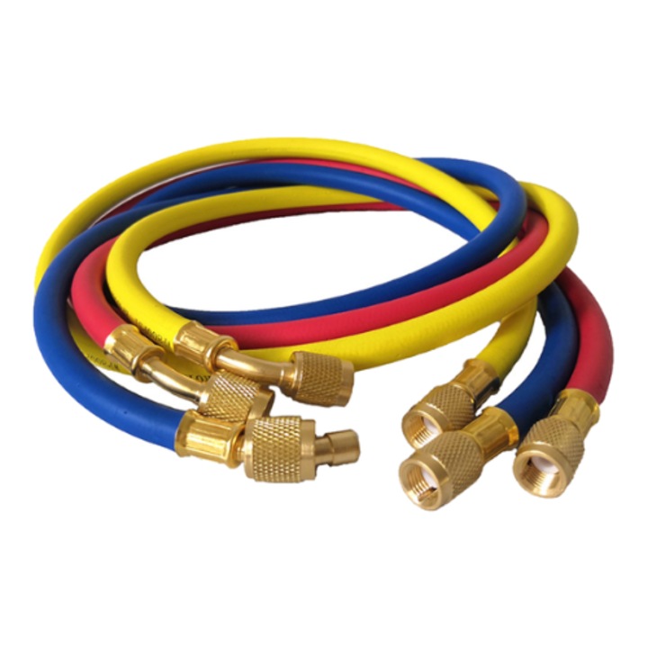 Set 3 furtunuri freon R134a, Value, 150cm, roșu-galben-albastru