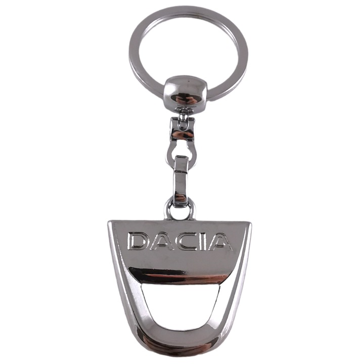 Breloc DACIA auto, din metal, pentru chei sau ghiozdan, Cri-Flo, culoare argintiu